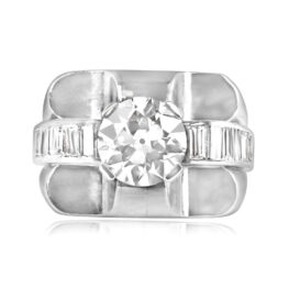 Retro 3.15ct Center Old European Cut and Baguette Cut Diamond Ring 14262