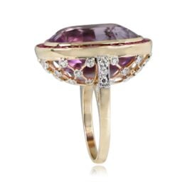 Oval Kunzite and Ruby Ring Wesley Court Ring Top Side View