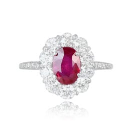 Diamond Ruby Cluster Platinum Engagement Ring Arbor Ring 14335