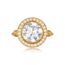 3.26ct Old Euro 18k Yellow Gold with diamond Halo Astoria Ring 14361