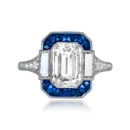 14383 Top View Emerald Cut Diamond and Sapphire Engagement Ring 14383