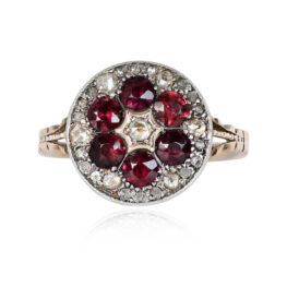 Antique Georgian Garnet Diamond Halo Ring - Luce Ring 14396 TV