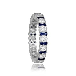 Platinum, Diamond and Sapphire alternating Wedding Elmont Band 14576