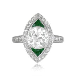 Old European Diamond Emerald Navette Ring - Foxborough Ring 14667 Top View