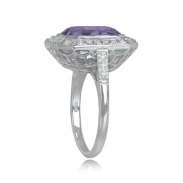 Kunzite and Diamond Halo Ring Staunton Ring Top Side View