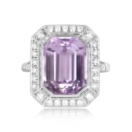 Platinum Hand-crafted Ring Kunzite and Diamond Halo 14686