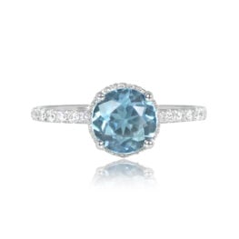1.13ct Round Aquamarine Diamond Halo Ring - Andalusia Ring 14764 TV