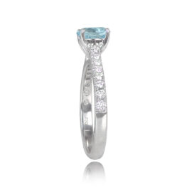 Aquamarine and 18k White Gold Round Brilliant Cut Diamonds Cincinnati Ring 14766