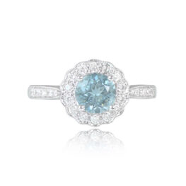 Aquamarine and Cluster Diamond Ring Milnet ring Top View