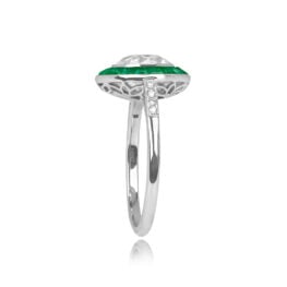 Top Side View Diamond and Emerald Halo on Platinum 14827