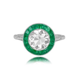 Top View Diamond Center with Emerald Halo Ring 14827