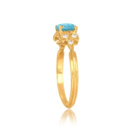 center aquamarine in a four prong setting with diamonds on shoulder in a leaf motif 14898