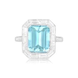 Aquamarine and Baguette Halo Ring Stillwater Ring Top View