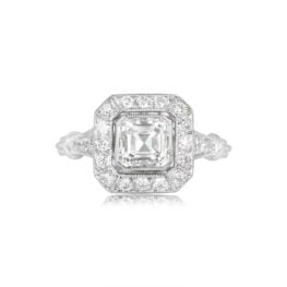 Asscher-Cut Diamond and Halo Ring New York Ring Top View