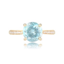 1.90ct Round Aquamarine and Diamond Ring - Coppabella Ring 14956 TV