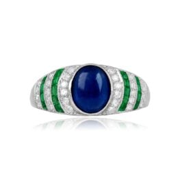 1.89ct Cabochon Sapphire Platinum Ring Bonhomme ring 14974 Top View