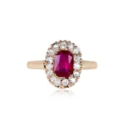 Top View Victorian Era Ruby Diamond Ring Willow Ring 15019