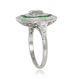 Asscher Cut Diamond and Emerald Ring - Vine Ring 15125 TSV