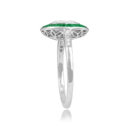Top Side View Cushion-Cut Diamond Surrounded by Emerald Halo Ring 15157
