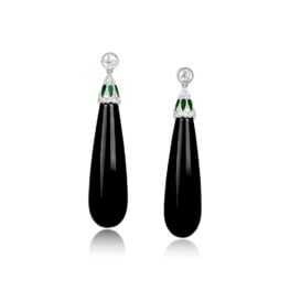 0.53ct Top Diamond with Green Enamel Onyx Earrings 15213
