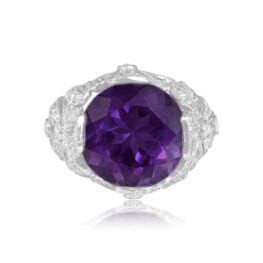 Top View Amethyst Ring with Platinum Bow Motif Mounting Ring 15217