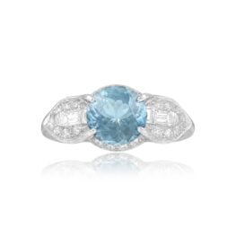 Platinum and Aquamarine Ring Tiber Ring Top View 15221