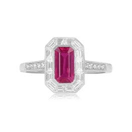 Top View Ruby and Baguette-Cut Diamond Ring 15229