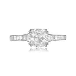 antique cushion-cut diamond with baguette and round diamond platinum Milo ring 15247