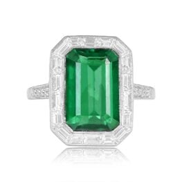 Top View Green Zambian Emerald and Platinum Engagement Ring 15274