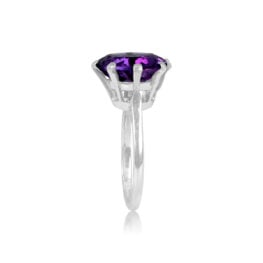 Top Side View Amethyst Prong-Set in Platinum Ring 15301