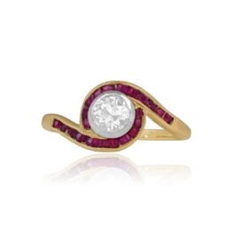 Ruby and Diamond 18k Yellow Gold Swirl Engagement Ring 15327