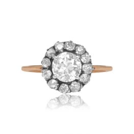 Top View Old European Cut Diamond Floral Halo Ring 15340