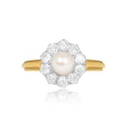 Top View French Pearl with Halo of Diamonds Ring 15341