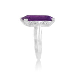 Top Side View 9.33 carat Emerald-Cut Amethyst and Diamond Ring 15376
