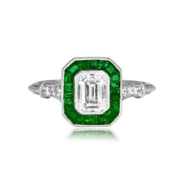 GIA Certified 0.80ct Emerald Cut Diamond and Emerald Bondi Ring 15380