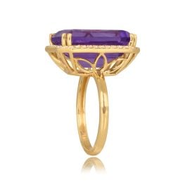 18k Yellow Gold and 12.50ct center emerald cut Amethyst wit halo Manorville Ring 15398