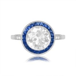 Top View Diamond and Sapphire Platinum Engagement Ring 15425