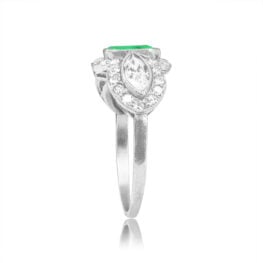 Top Side View Emerald Flanked by Diamonds Platinum Ring 15439