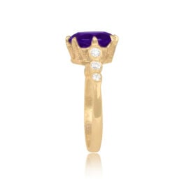 Top Side View Round Cut Amethyst Set in 18k Yellow Gold Ring 15469