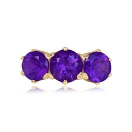 2.61ct total Three Round-Cut Amethysts 18k Yellow Gold Ring Top View 15470