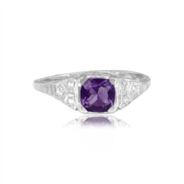 Top View Amethyst and Diamond on Platinum Engagement Ring 15476