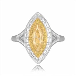 Fancy light yellow marquise diamond ring with double halo Bangor ring 15516