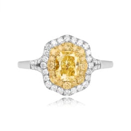 Top View 0.91ct yellow cushion cut with Diamond Halo Engagement ring 15517