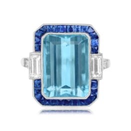 7.64ct Aquamarine and Sapphire Halo Ring Carmi Ring Top View 15536
