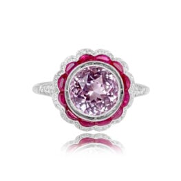 Top View 2.57ct Round Cut Kunzite with Halo of Rubies and Diamonds 15539