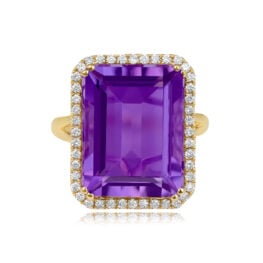 Argada Ring featuring an 11.25 carat emerald-cut amethyst center stone
