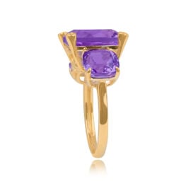 Top Side View Three-Stone Amethyst Gemstone Ring 15612