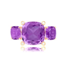 Top View 7.87 Carat Cushion-Cut Amethyst 18k Yellow Gold Ring 15612