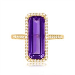 Top View 3.67ct Elongated Amethyst with Diamond Halo on Shoulders 15626