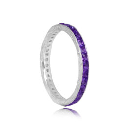 Top Side View Amethyst on Platinum Wedding Band 15630